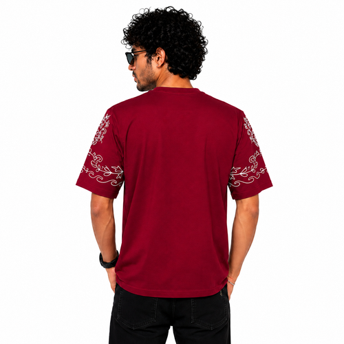 Burgundy Oversized Fi Sleeve T-Shirt | Graphic Street Style