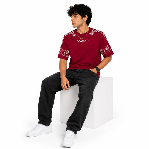 Burgundy Oversized Fi Sleeve T-Shirt | Graphic Street Style