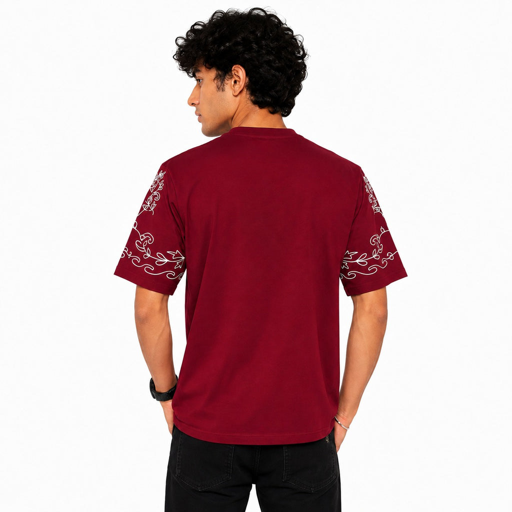 Burgundy Oversized Fi Sleeve T-Shirt | Graphic Street Style
