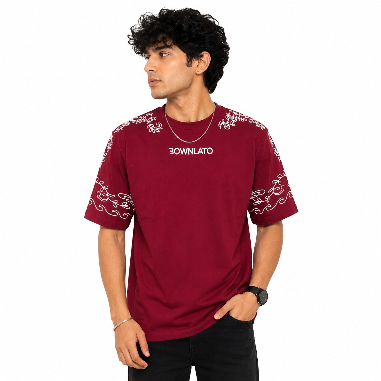 Burgundy Oversized Fi Sleeve T-Shirt | Graphic Street Style